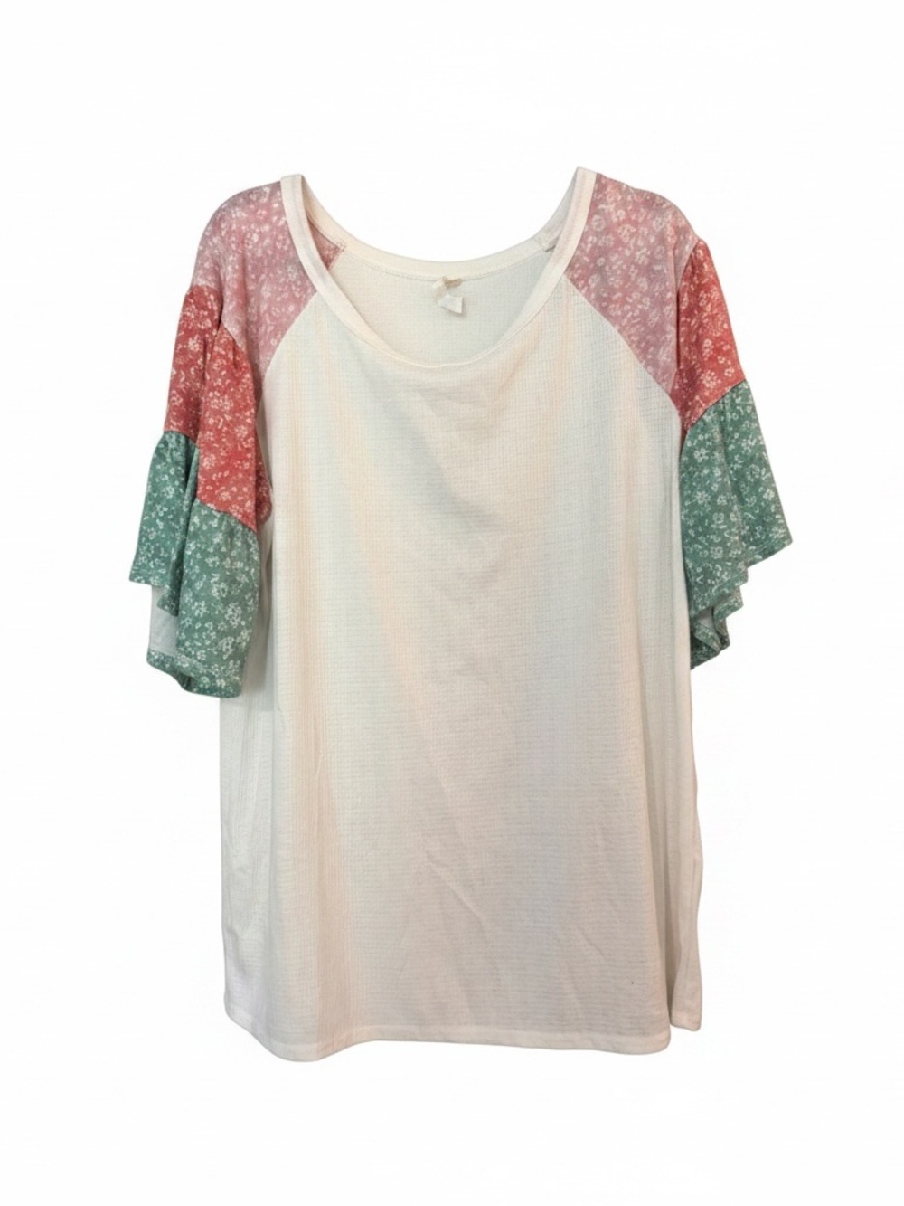 BiBi Women's Floral Color Block Bell Sleeve Top XL